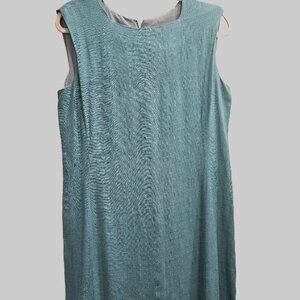 VINTAGE 60s Adele Simpson Teal Blue Linen Blend Shift Midi Dress